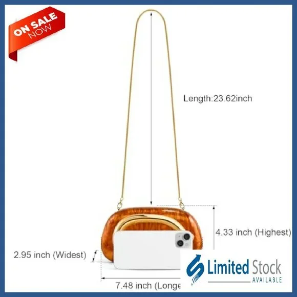 PU Leather Evening Clutch with Chain Handle, Magnetic Closure, 7.5x3x4.3 Inches - Picture 7 of 8